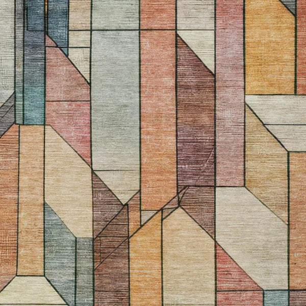 9 X 12 Coral Orange Geometric Polyester Area Rug Washable for Patio or Living Room