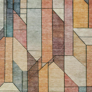 9 X 12 Coral Orange Geometric Polyester Area Rug Washable for Patio or Living Room