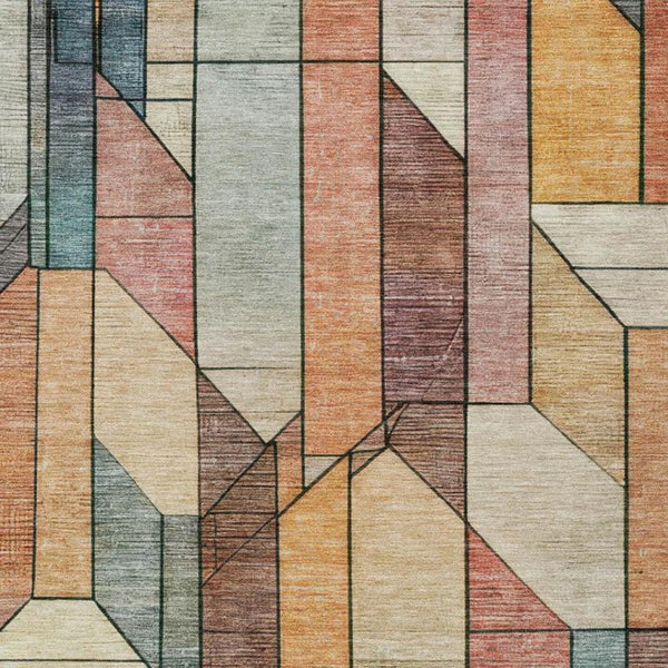 9 X 12 Coral Orange Geometric Polyester Area Rug Washable for Patio or Living Room