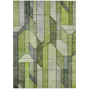 HomeRoots 5 X 8 Green Geometric Polyester Area Rug Washable for Indoor Outdoor Spaces 745727