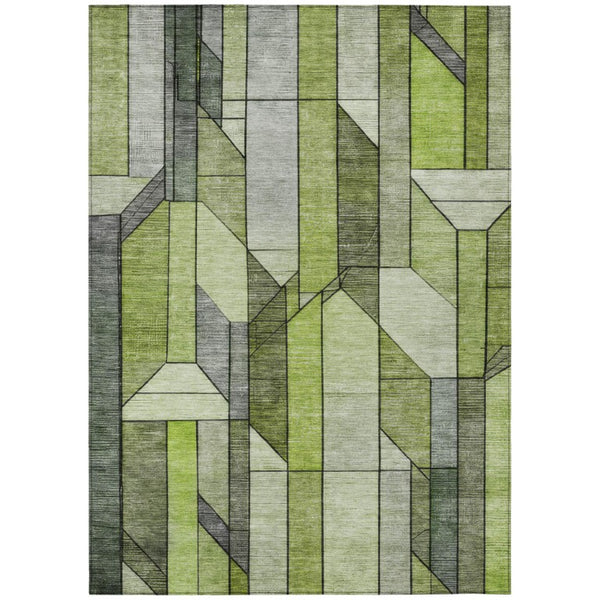 HomeRoots 5 X 8 Green Geometric Polyester Area Rug Washable for Indoor Outdoor Spaces 745727