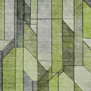 5 X 8 Green Geometric Polyester Area Rug Washable for Indoor Outdoor Spaces