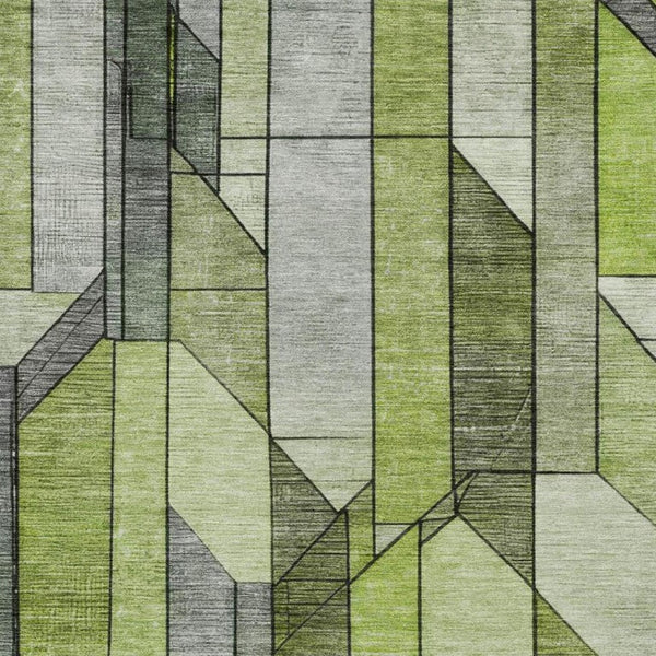 5 X 8 Green Geometric Polyester Area Rug Washable for Indoor Outdoor Spaces