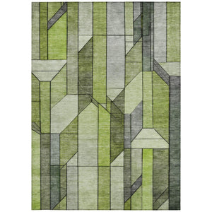 5 X 8 Green Geometric Polyester Area Rug Washable for Indoor Outdoor Spaces