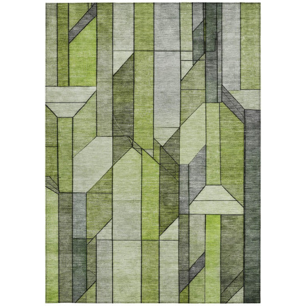 5 X 8 Green Geometric Polyester Area Rug Washable for Indoor Outdoor Spaces