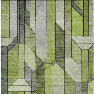 5 X 8 Green Geometric Polyester Area Rug Washable for Indoor Outdoor Spaces