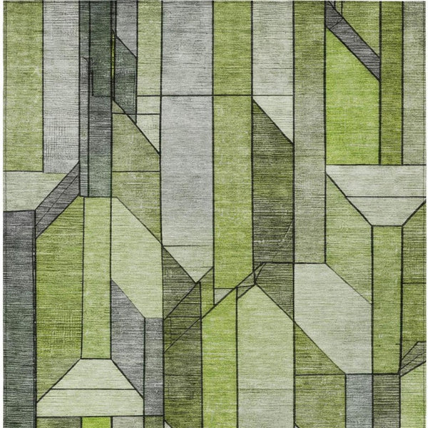 5 X 8 Green Geometric Polyester Area Rug Washable for Indoor Outdoor Spaces