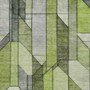 5 X 8 Green Geometric Polyester Area Rug Washable for Indoor Outdoor Spaces