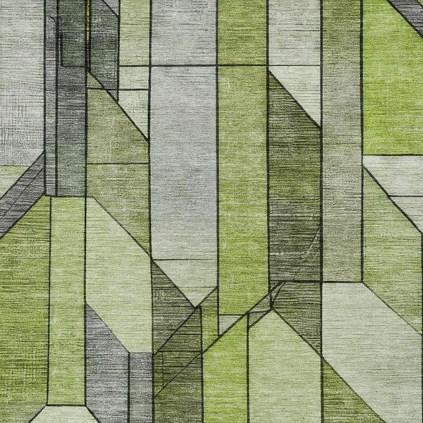 5 X 8 Green Geometric Polyester Area Rug Washable for Indoor Outdoor Spaces