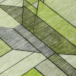 5 X 8 Green Geometric Polyester Area Rug Washable for Indoor Outdoor Spaces