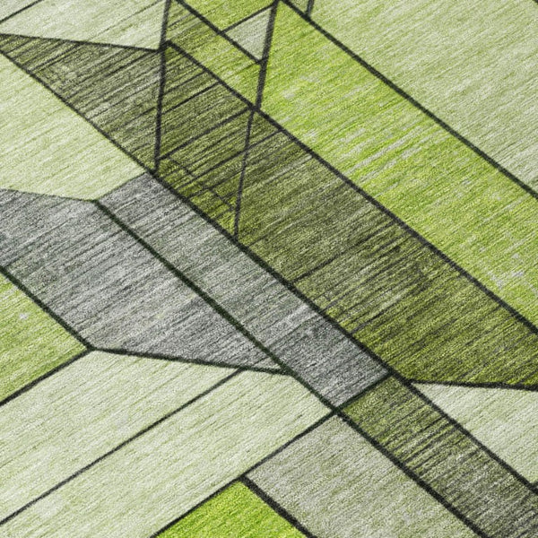 5 X 8 Green Geometric Polyester Area Rug Washable for Indoor Outdoor Spaces