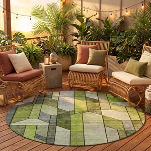 8 Ft Round Geometric Polyester Rug Washable Indoor Outdoor Patio Family Room