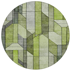 HomeRoots 8 Ft Round Geometric Polyester Rug Washable Indoor Outdoor Patio Family Room 745728