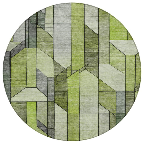 HomeRoots 8 Ft Round Geometric Polyester Rug Washable Indoor Outdoor Patio Family Room 745728