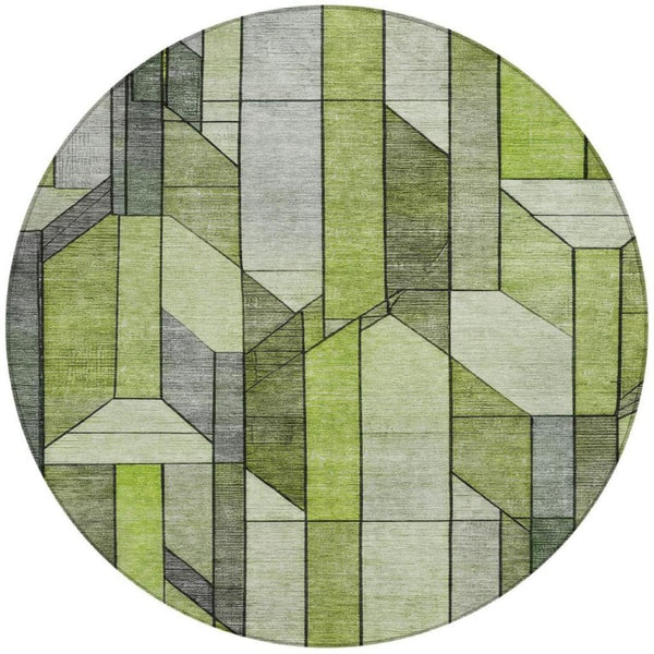 8 Ft Round Geometric Polyester Rug Washable Indoor Outdoor Patio Family Room
