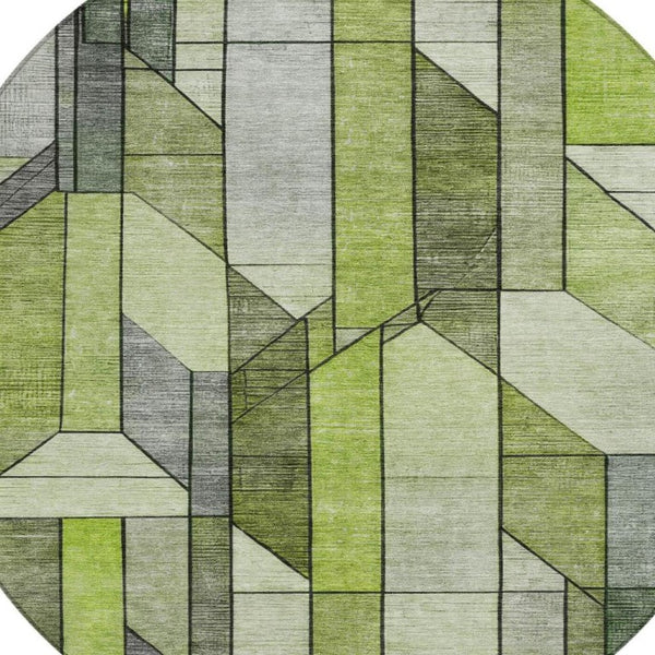 8 Ft Round Geometric Polyester Rug Washable Indoor Outdoor Patio Family Room