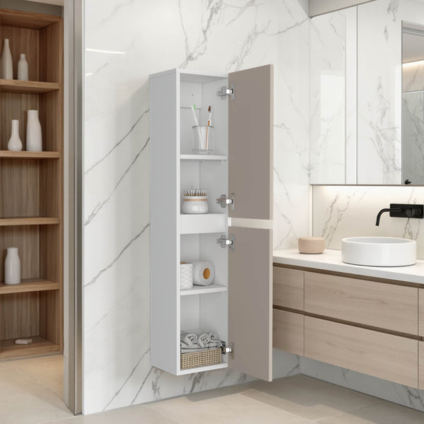 English Elm High 43" Two-Door Wall Cabinet with Interior Shelf — Tall Vertical White Storage, Wall-Mounted, Durable Design B200P368115