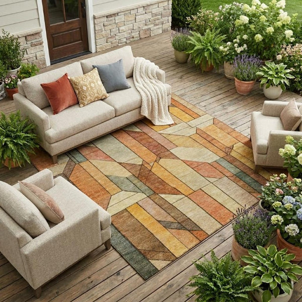 8 X 10 Geometric Polyester Area Rug Stain Resistant Indoor Outdoor Patio Living Room