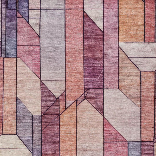 5x8 Pink Mauve Geometric Polyester Area Rug Washable Stain Resistant Indoor Outdoor