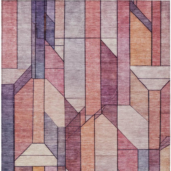 5x8 Pink Mauve Geometric Polyester Area Rug Washable Stain Resistant Indoor Outdoor
