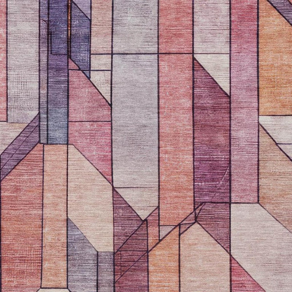5x8 Pink Mauve Geometric Polyester Area Rug Washable Stain Resistant Indoor Outdoor