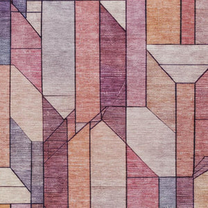 5x8 Pink Mauve Geometric Polyester Area Rug Washable Stain Resistant Indoor Outdoor