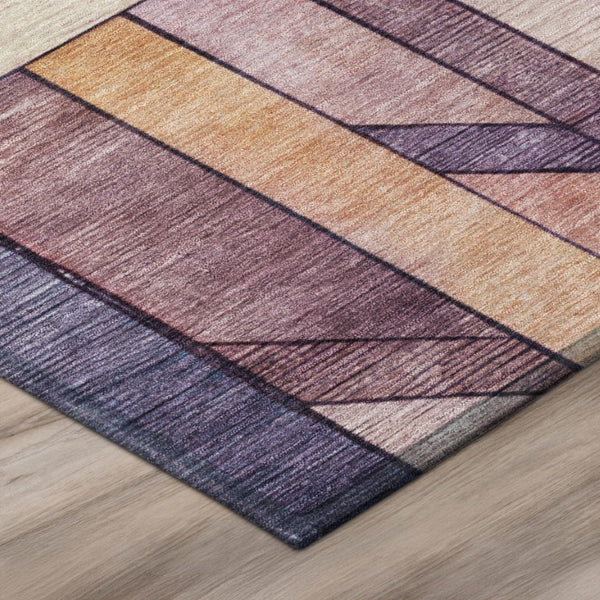 8 Ft Round Geometric Polyester Area Rug in Pink Mauve Washable for Indoor Outdoor Use