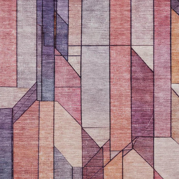 8x10 Pink Mauve Geometric Polyester Area Rug Washable Stain Resistant Patio
