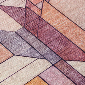 8x10 Pink Mauve Geometric Polyester Area Rug Washable Stain Resistant Patio