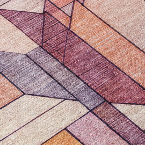 8x10 Pink Mauve Geometric Polyester Area Rug Washable Stain Resistant Patio