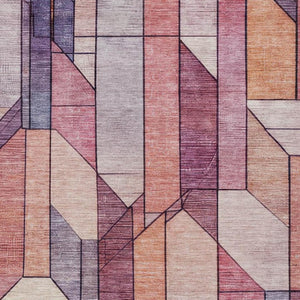 8x10 Pink Mauve Geometric Polyester Area Rug Washable Stain Resistant Patio