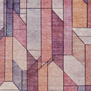 8x10 Pink Mauve Geometric Polyester Area Rug Washable Stain Resistant Patio