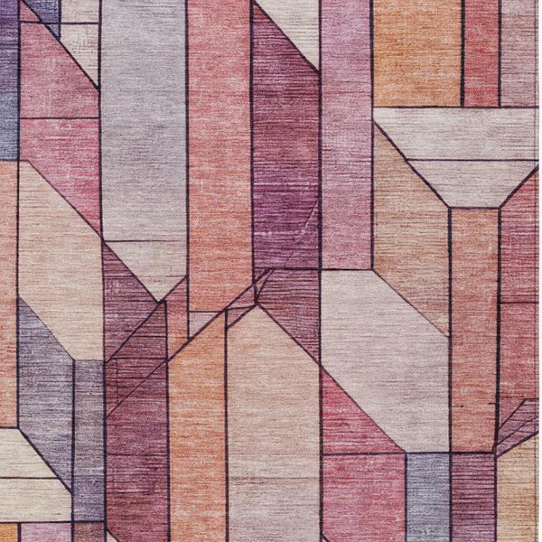 8x10 Pink Mauve Geometric Polyester Area Rug Washable Stain Resistant Patio