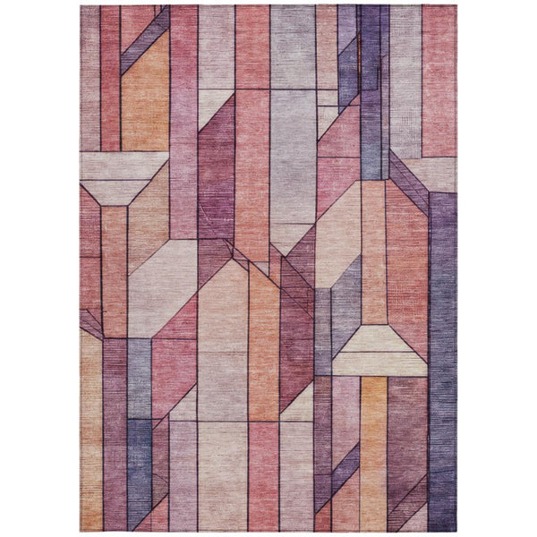 9 X 12 Pink Mauve Geometric Polyester Area Rug Washable for Patio or Living Room