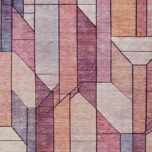 9 X 12 Pink Mauve Geometric Polyester Area Rug Washable for Patio or Living Room