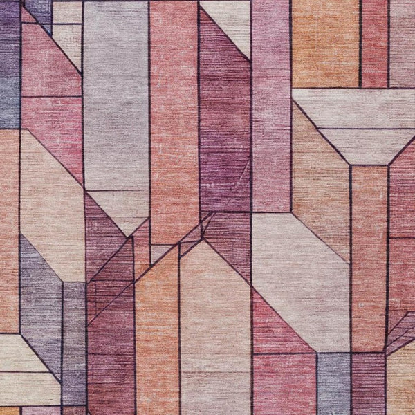 10 X 14 Pink Mauve Geometric Polyester Area Rug Washable Stain Resistant Patio