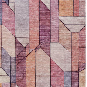 10 X 14 Pink Mauve Geometric Polyester Area Rug Washable Stain Resistant Patio