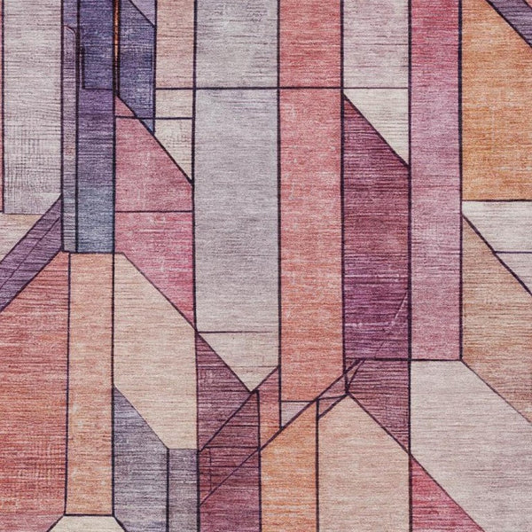 10 X 14 Pink Mauve Geometric Polyester Area Rug Washable Stain Resistant Patio
