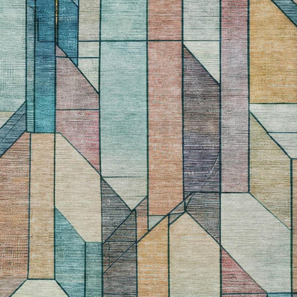 9x12 Teal Gray Geometric Polyester Area Rug Washable for Patio Porch or Living Room