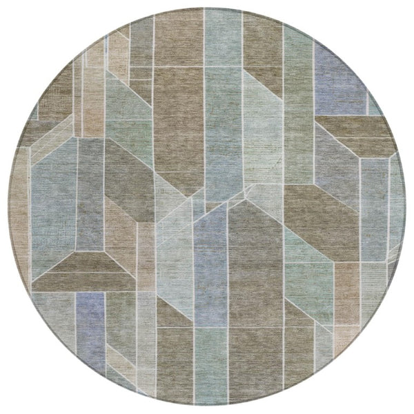 HomeRoots 8 Foot Round Geometric Polyester Area Rug Washable and Stain Resistant for Patio 745758