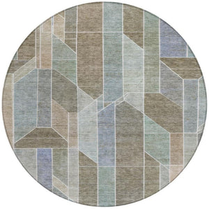 8 Foot Round Geometric Polyester Area Rug Washable and Stain Resistant for Patio