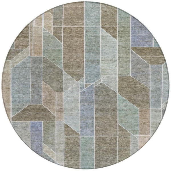 8 Foot Round Geometric Polyester Area Rug Washable and Stain Resistant for Patio
