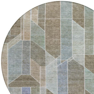 8 Foot Round Geometric Polyester Area Rug Washable and Stain Resistant for Patio
