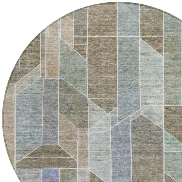 8 Foot Round Geometric Polyester Area Rug Washable and Stain Resistant for Patio