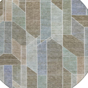 8 Foot Round Geometric Polyester Area Rug Washable and Stain Resistant for Patio
