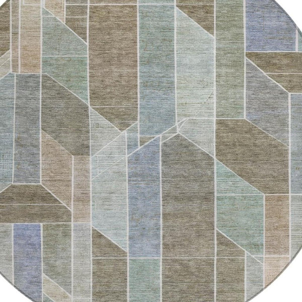 8 Foot Round Geometric Polyester Area Rug Washable and Stain Resistant for Patio