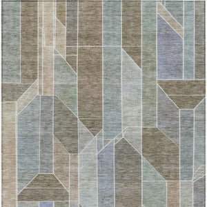 9 X 12 Taupe Brown Geometric Polyester Area Rug Washable for Patio or Living Room