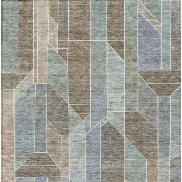 9 X 12 Taupe Brown Geometric Polyester Area Rug Washable for Patio or Living Room