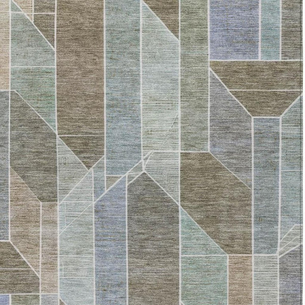 9 X 12 Taupe Brown Geometric Polyester Area Rug Washable for Patio or Living Room