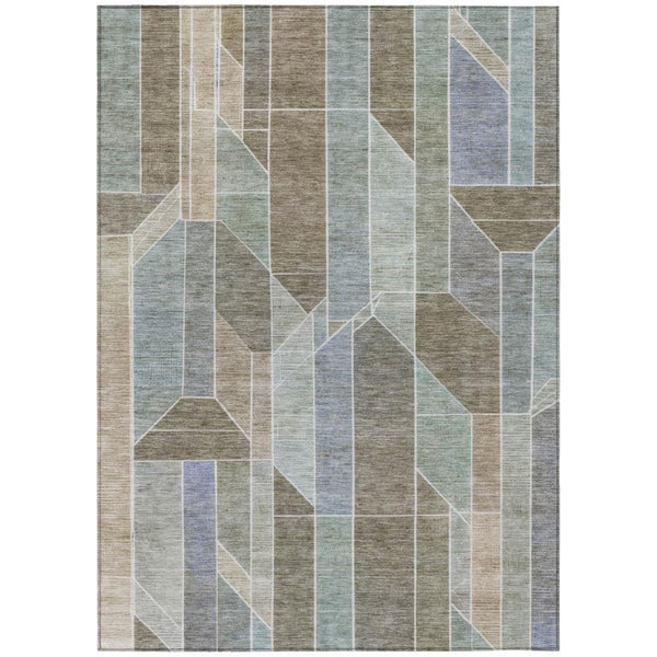 HomeRoots 10 X 14 Taupe Brown Geometric Polyester Area Rug Washable Stain Resistant Patio 745761